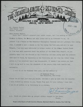 Carl Francis Lazzaro to Brother Wacker Letter, August 1, 1966