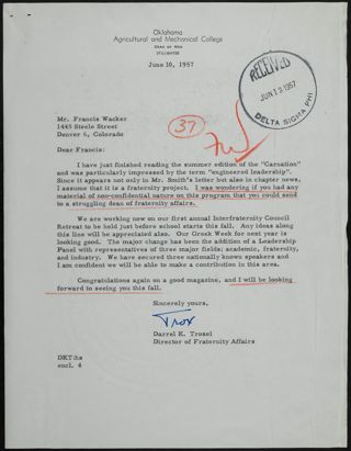 Darrel K. Troxel to Francis Letter, June 10, 1957