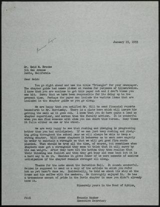Francis Wacker to Reid Letter, January 19, 1955