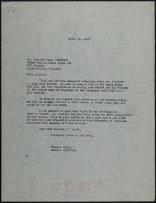 Francis Wacker to Maurice Letter, March 16, 1949