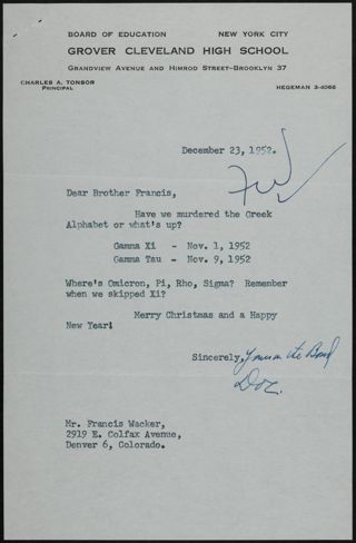 Doz to Brother Francis Letter, December 23, 1952