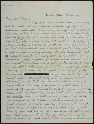 Walter M. Butts to Meyer Letter, February 26, 1909