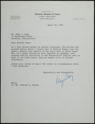 Meyer Boskey to Brother Ryan Letter, April 20, 1965