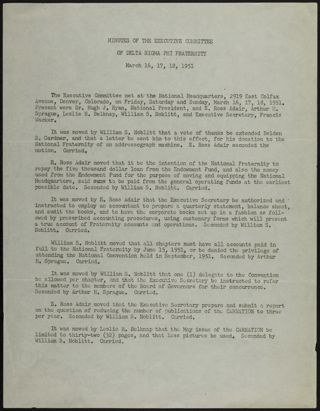Minutes of the Executive Committee of Delta Sigma Phi Fraternity, March 16-18, 1951