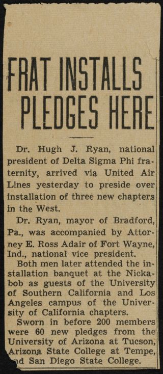 Frat Installs Pledges Here Newspaper Clipping, November 15, 1948