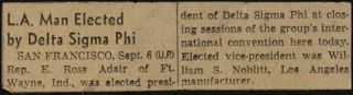 L.A. Man Elected by Delta Sigma Phi Newspaper Clipping, September 6, 1951