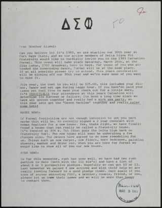 Gamma Omicron Alumni Newsletter, March 3, 1983