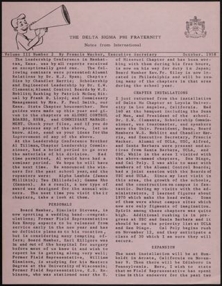 The Delta Sigma Phi Fraternity: Notes From International, Vol. 3, No. 2, October 1958