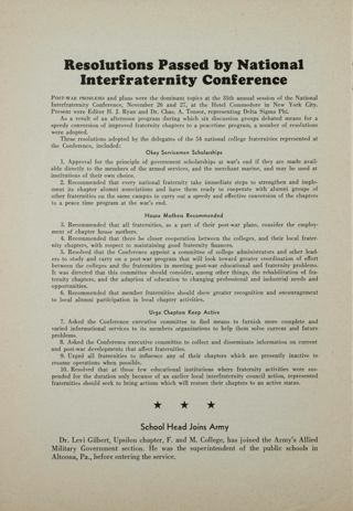 Resolutions Passed by National Interfraternity Conference