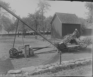 Arthur Yale (brother of David Lewis Yale) cutting silage in Meriden, Connecticut.