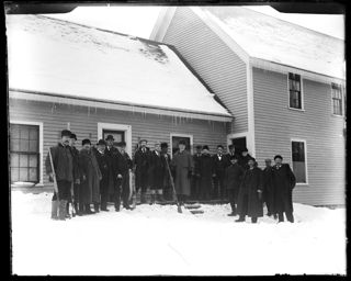Hunters at Tunk Camp in Winter