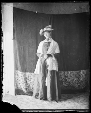 Annie Persis Woodward, wife of photographer, in old fashioned costume