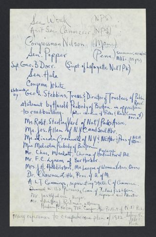 Lafayette National Park Road Construction Hearing Speakers List, undated
