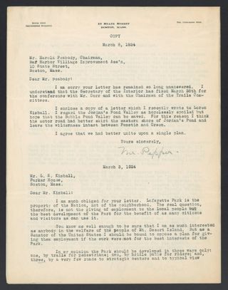 George Wharton Pepper to Harold Peabody Letter, March 8, 1924