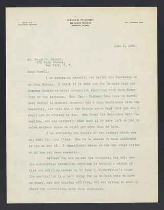 Harold Peabody to Frank B. Rowell Letter, June 2, 1925