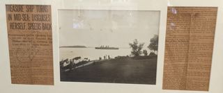 Framed photo of SS Kronprinzessin Cecilie and newspaper article