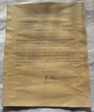 Letter from Marconi to Charles Pineo