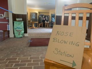 Nose Blowing Station Sign inside Deering Common, October 5, 2020