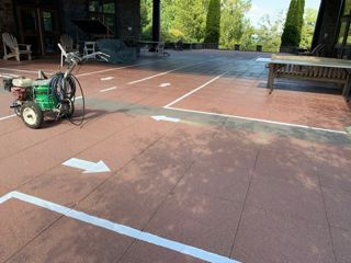 Painted pathways on the red bricks