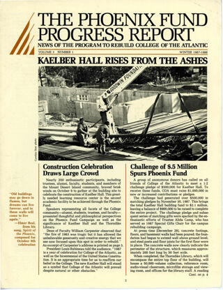 The Phoenix Fund Progress Report, v. 3 n. 1, Winter 1987-1988