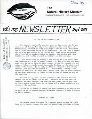 Dorr Museum Newsletter, September 1983