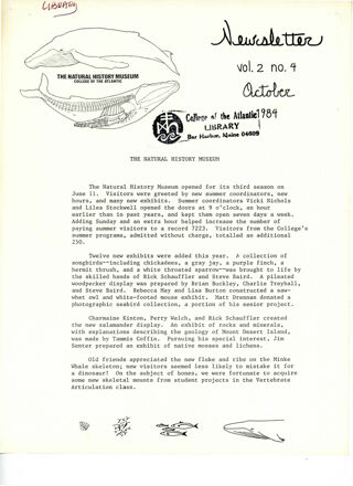 Dorr Museum Newsletter, October 1984
