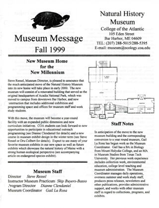 Dorr Museum Newsletter, Fall 1999