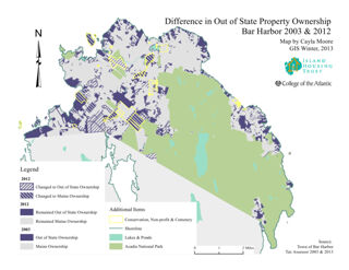 Difference in Out of State Property Ownership: Bar Harbor 2003 & 2012