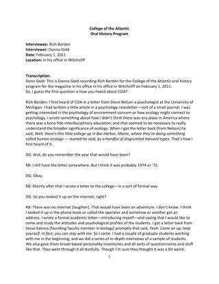 Oral history of Rich Borden, transcript