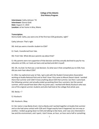Oral history of Cathy Johnson, transcript