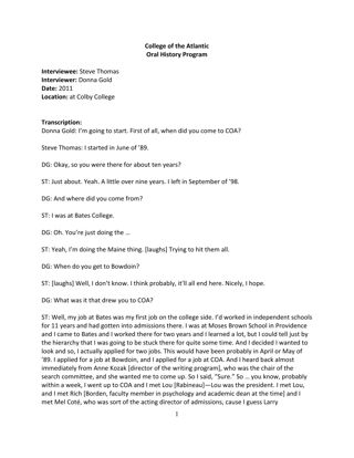 Oral history of Steve Thomas, transcript