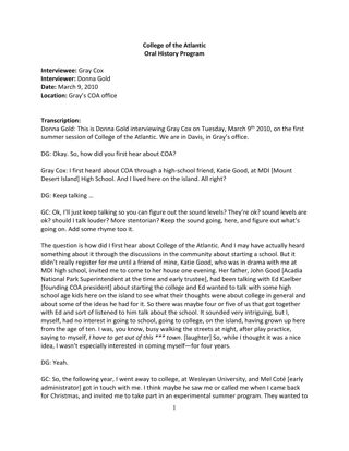 Oral history of Gray Cox, transcript