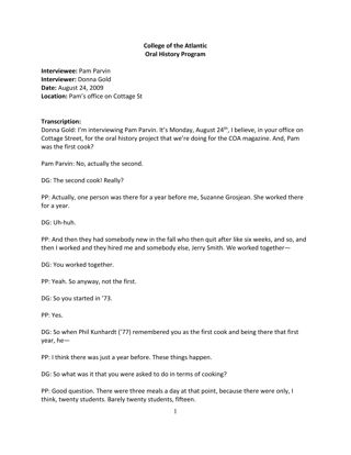 Oral history of Pam Parvin, transcript