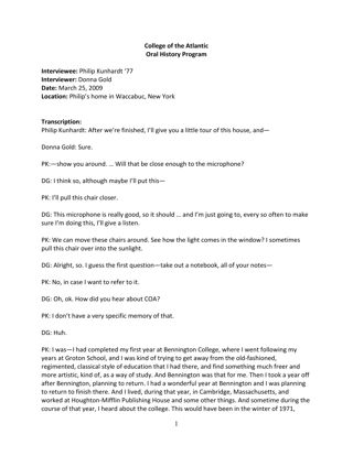 Oral history of Philip Kunhardt, transcript