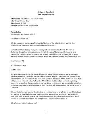 Oral history of Steven Katona and Susan Lerner, transcript