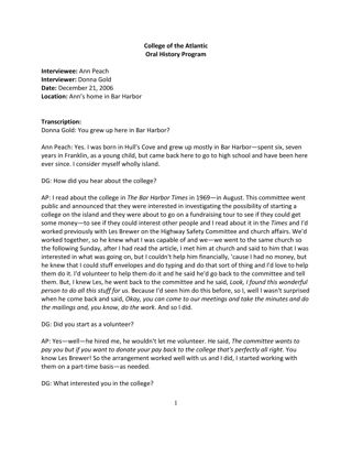Oral history of Ann Peach, transcript
