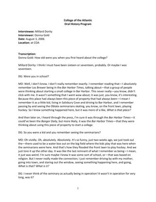 Oral history of Millard Dority, transcript