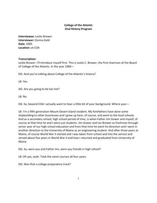 Oral history of Les Brewer, transcript