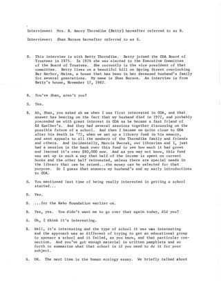 Oral history of Betty Thorndike, transcript