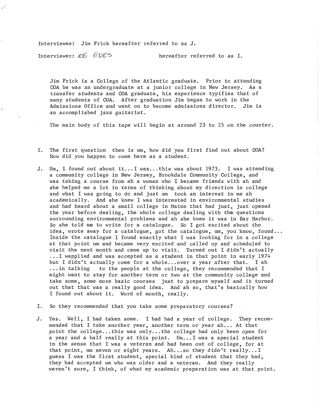 Oral history of Jim Frick, transcript