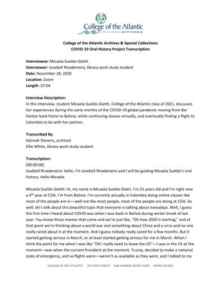 Oral history with Micaela Sueldo Glattli, November 18, 2020