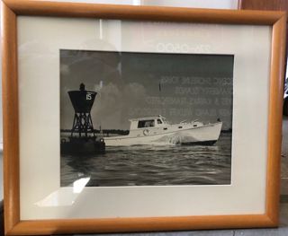 Framed photograph of Bunker & Ellis lobster yacht, Rambler