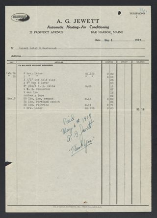 A.G. Jewett Automatic Heating and Air Conditioning Invoice, May 1, 1937
