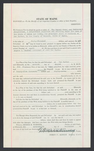 The Sunset Hotel and Restaurant Court Summons Legal Notice, September 17, 1938