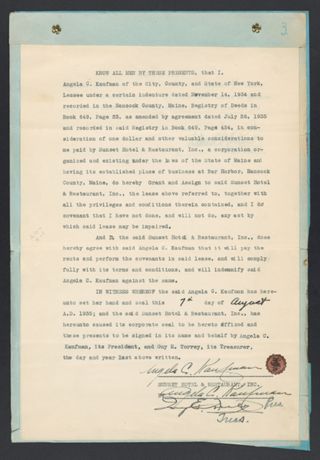 Angela C. Kaufman and Sunset Hotel and Restaurant Statement Legal Notice, August 7, 1935