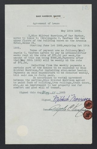 Mildred Morrison and Angela C. Kaufman Contract, May 15, 1935