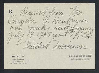 Angela C. Kaufman Rent Receipt, July 19, 1935