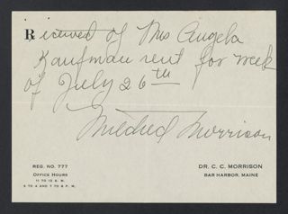 Angela C. Kaufman Rent Receipt, July 16, 1935