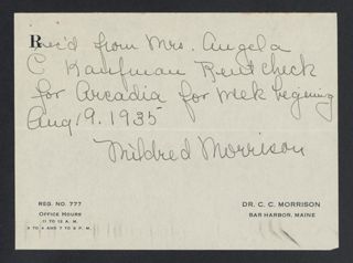 Angela C. Kaufman Rent Receipt, August 9, 1935