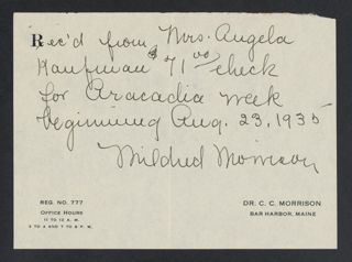 Angela C. Kaufman Rent Receipt, August 23, 1935